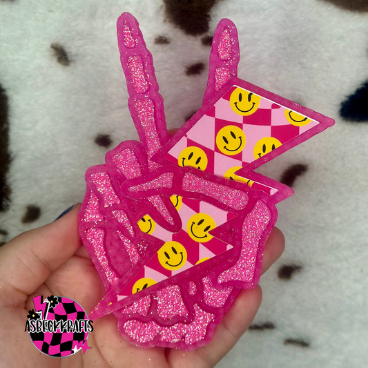 Pink smiley skull hand (Leather+Lace)RTS